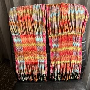Colorful Fringe Wrap Shawl Scarf Red Orange Gold Blue